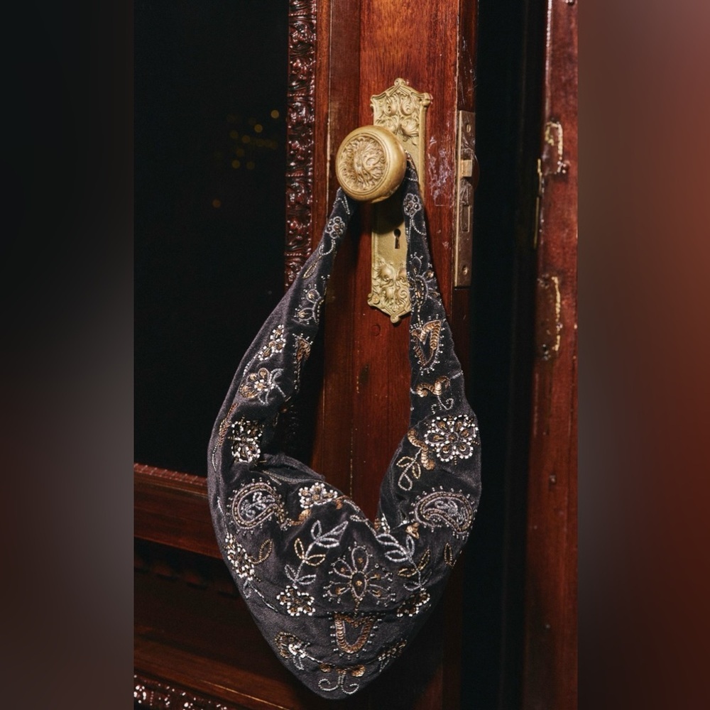 NWT Free People Nashville Nights Beaded Hobo Shoulder Bag in Black New $98 - Picture 7 of 11